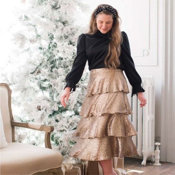 Dainty Jewells Dresses & Skirts - Dainty Jewells Twirling In Tinsel Gold Champagne Modest Tiered Skirt‎ Size XS